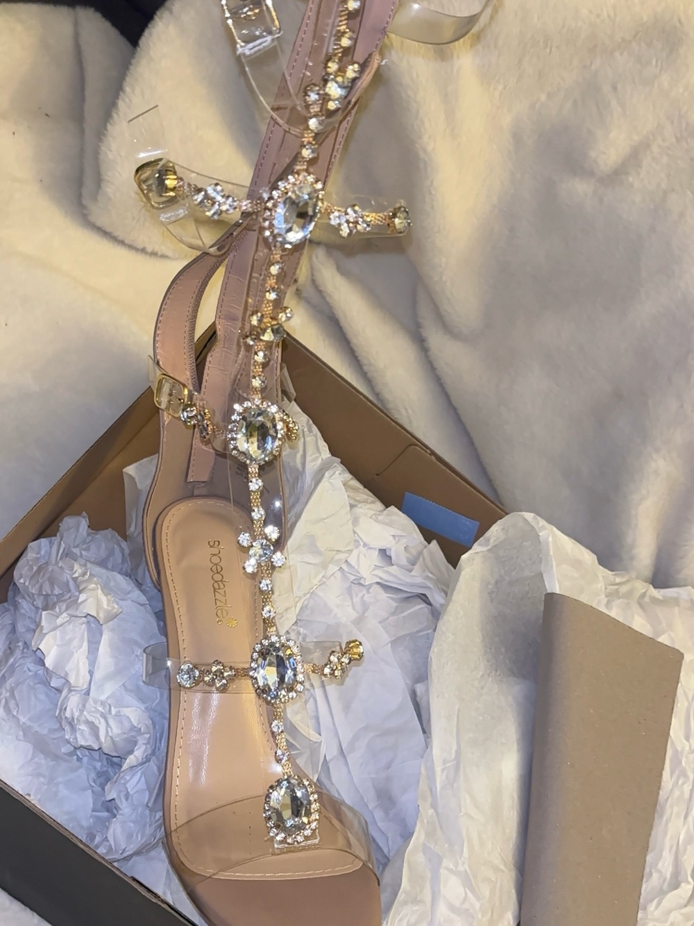 Embellished Rhinestone T-Strap platform heel sandals shoelace size 9.5 N.I.B